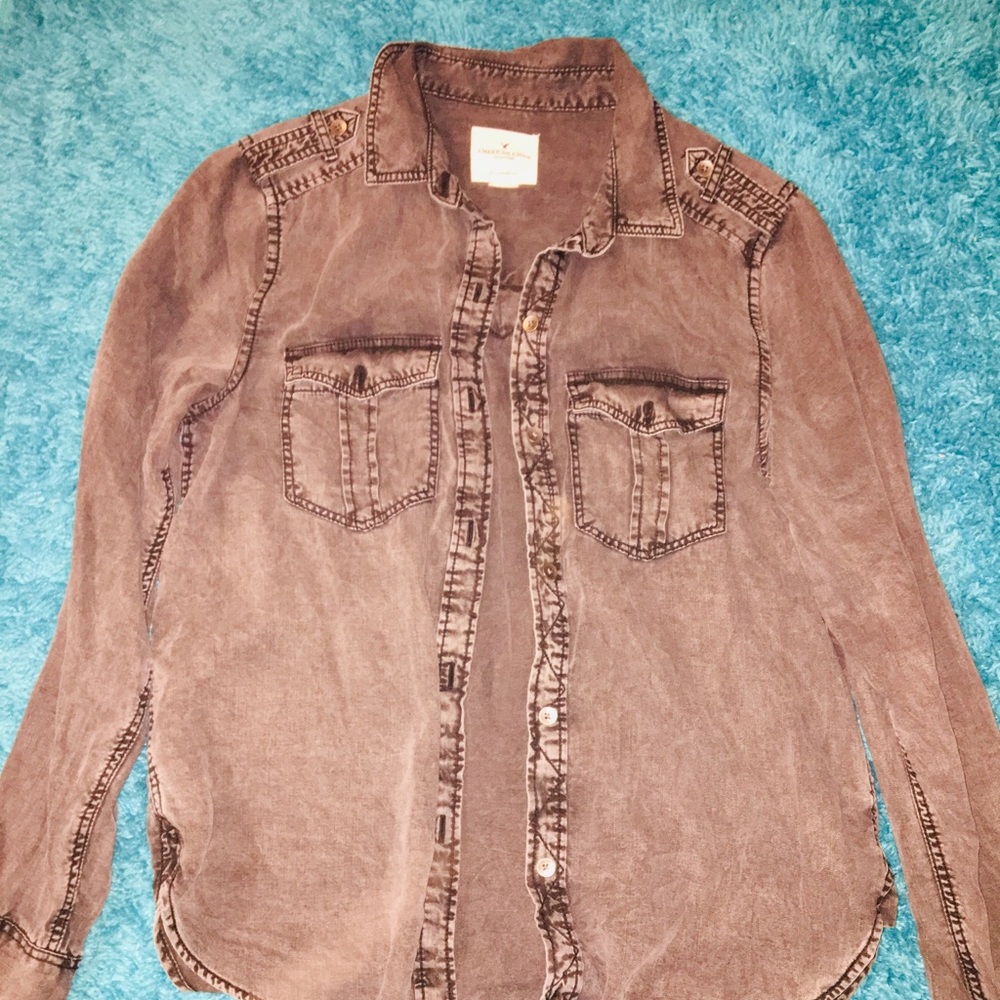 Ashy Black Long Sleeve Botton Down Shirt